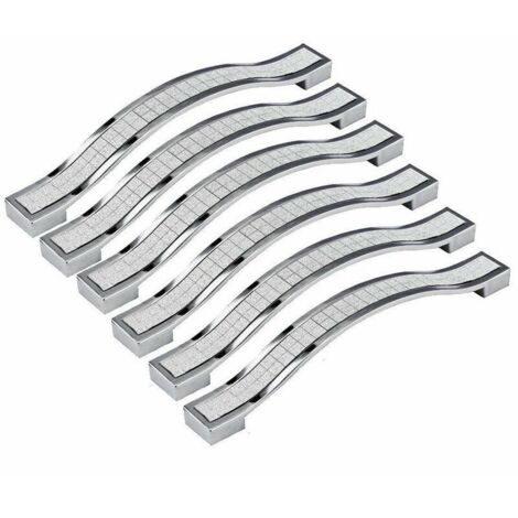 6pcs 128mm Poignée de Porte Cristal Decoration Bouton de Porte Bouton de Meuble Pour Meuble Tiroir Placard Bin Penderie Armoire, Argenté (1/5)