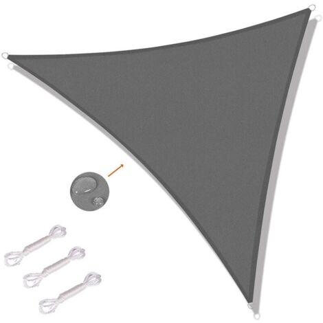 Voile d'ombrage triangulaire 5 x 5 x 5 m - Toile d'ombrage protégée contre les UV pour extérieur, terrasses, jardins - Gris (1/5)