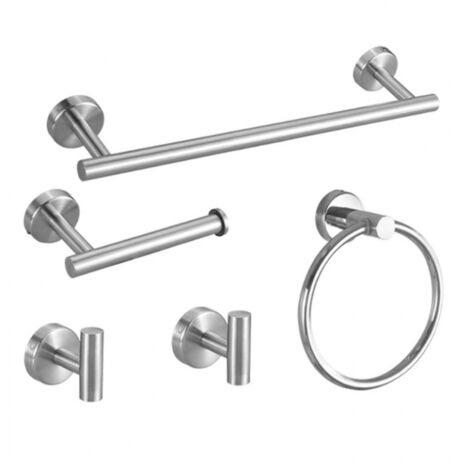 Lot De 10 Accessoires De Salle De Bain Noir Mat En Acier Inoxydable - Porte-Serviettes, Anneaux, Supports Et Crochets 60cm