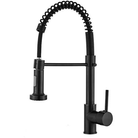 Robinet Cuisine Noir Pivotant à 360° Mitigeur Cuisine Robinet d'Évier à Arc Élevé pulvérisateur escamotable 2 Modes de Pulvérisation (1/4)