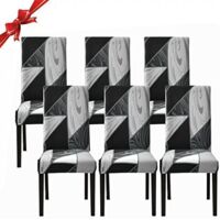 6 Pièces Housse de Chaise Extensible(Géométrie Noire), Universelle Lavables,Couverture de Chaise Facile à Nettoyer pour Décor Salle à Manger Hôtel Restaurant