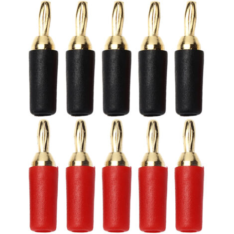 Eosnow 5 jeux de fiches banane de 2.5mm, connecteur de haut-parleur mâle à souder en laiton plaqué or, rouge et noir