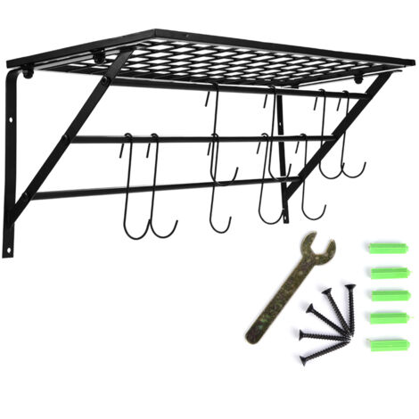Porte-casseroles Suspendu Plafond Avec 12 Crochets - Dimensions 80x40.5 Cm, Charge 110 Kg, Couleur Marron Rustique Ou Noir