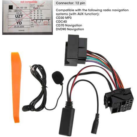 Eosnow Adaptateur Bluetooth 5.0 AUX IN, remplacement de microphone mains libres à 12 broches pour OPEL CD30 Mp3 CDC40 CD70 DVD90 (1/5)