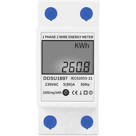 Eosnow Compteur d'énergie électrique numérique, monophasé, rail DIN, électricité, un fil, deux fils, multifonction