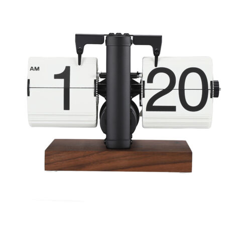 Horloge numérique à bascule 12h simple face avec grands chiffres automatique rétro mécanique base en bois pour salon cadre noir page blanche