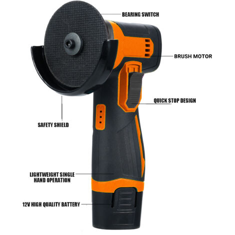Eosnow Kit meuleuse d'angle sans fil 12 V, disque de meulage 76 mm, avec 2 batteries lithium-ion 1 300 mAh et chargeur, position ergonomique des boutons, 6 pièces de coupe (1/5)
