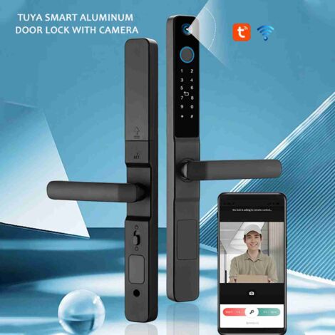 Eosnow – Verrouillage de porte intelligent – Caméra HD 1080p – Entrée sans clé par empreinte digitale – Compatible avec Tuya – Alliage d'aluminium (1/5)