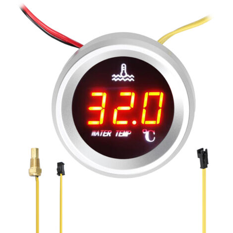 Eosnow Jauge de température d'eau de 52mm, compteur numérique de voiture, affichage LED 9-36V avec fonction d'alarme de capteur