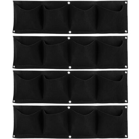 Lot de 4 sacs de culture muraux en feutre dégradable et réutilisable, 4 poches, noir (1/5)