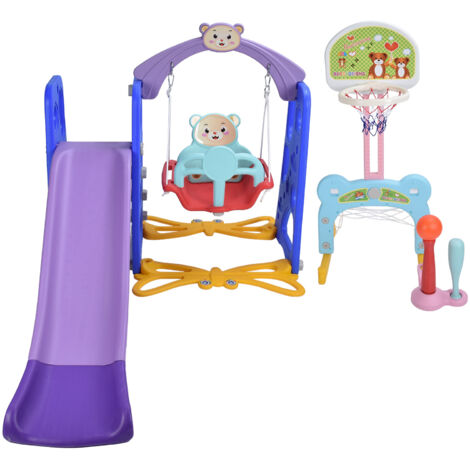 Eosnow Balanoire toboggan 5 en 1 pour enfants avec cerceau de basket-ball, jouet d'intérieur et d'extérieur pour enfants de la maternelle, bleu (1/5)