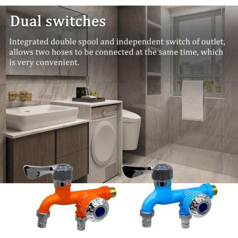 Eosnow Robinet de machine à laver, interrupteur double 1 entrée 2 sorties, filetage 1/2 po, pour balcon et salle de bain (1/5)