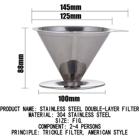 Eosnow Filtre à café en acier inoxydable, entonnoir verseur, filtre à thé, panier en maille métallique, ustensile de cuisine réutilisable