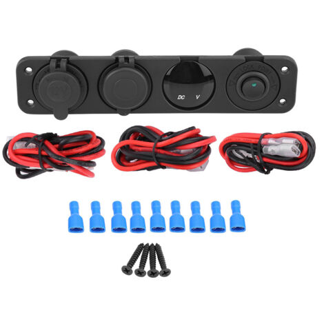 Eosnow 12-24 V LED verte double chargeur USB voltmètre allume-cigare prise de courant interrupteur de panneau à 4 trous