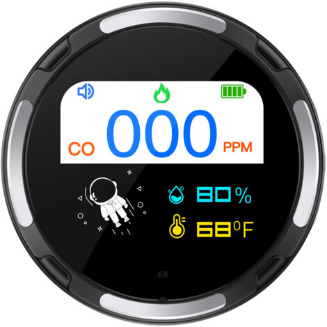 Détecteur d'affichage de 2,1 pouces Testeur de monoxyde de carbone portable Testeur multifonctionnel de température et d'humidité Capteur électrochimique IP65 Étanche Qualité de l'air domestique (1/5)