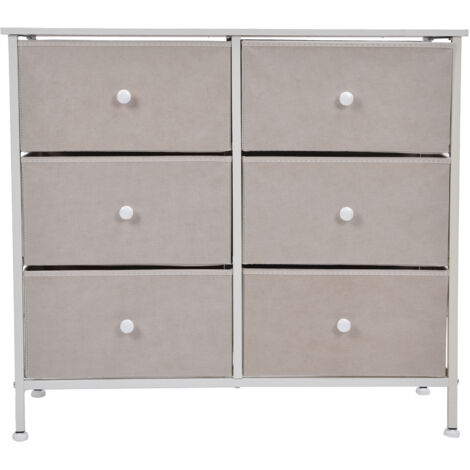 Jeffergarden Armoire de rangement en tissu non tissé à 3 niveaux et 6 tiroirs avec poignées, meubles de chambre à coucher, blanc (1/5)