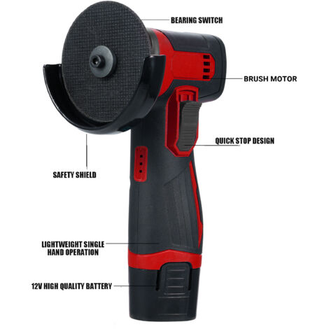 Eosnow Kit meuleuse d'angle sans fil 12 V, disque de ponçage 76 mm, avec 2 batteries lithium-ion 1 300 mAh et chargeur, position ergonomique des boutons, 6 lames de coupe incluses (1/5)