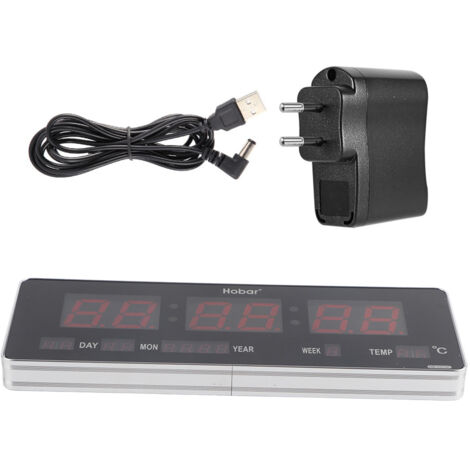 Eosnow Horloge de calendrier numérique LED, horloge murale de température, prise ue 110-240V (calendrier température semaine) (1/7)