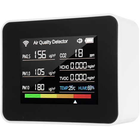 Tuya WiFi Compteur de qualité de l'air 13 en 1 Le moniteur d'intérieur détecte le CO₂ TVOC HCHO PM2,5 PM1,0 PM10 Humidité et température Heure Date Alarme Minuterie Chronomètre avec pour les bureaux à (1/5)