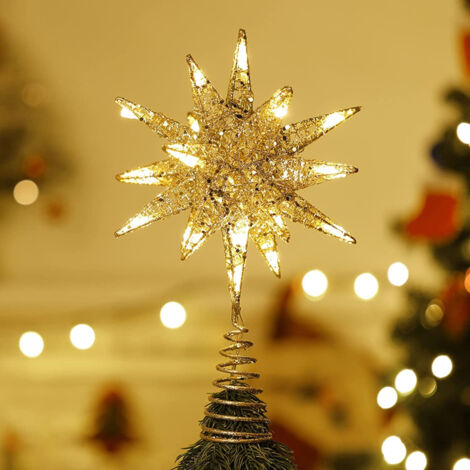 Étoile de Noël Cimier d'arbre Étoile géométrique 3D Lumières LED décoratives Fonctionnant à piles Bel éclairage étoilé avec base élastique pour les vacances de Noël