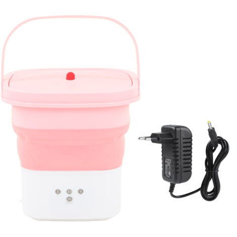 Machine à laver portable,Lave-linge portable pliable, mini lave-linge, grande capacité, faible bruit, pour la maison 100-240V,Rose + blanc, prise UE