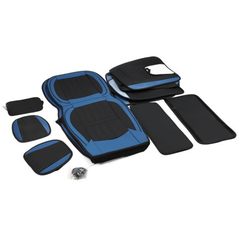 Eosnow Housse de siège de voiture, protection respirante et confortable en cuir entièrement enveloppé, pour la plupart des véhicules, style Standard noir et bleu (1/2)
