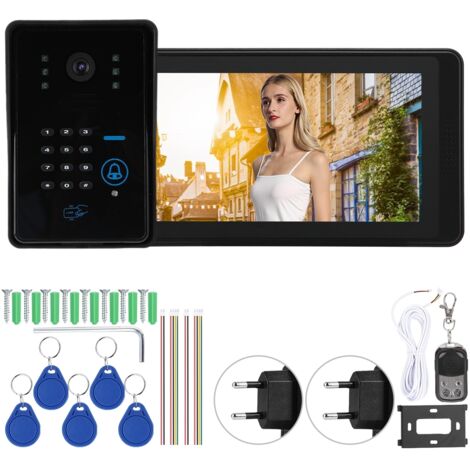 Lecteur de carte de mot de passe vidéo Wifi 7 pouces, sonnette IR étanche, système d'interphone (ue 110-240V) (1/5)