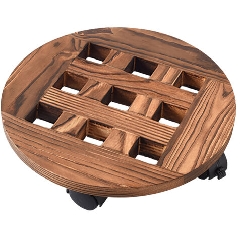 Eosnow Plateau de fleurs mobile en bois de 25CM, base de plateau de pot de fleur, plateau mobile à roue universelle, 4 roues, dont 2 roues de frein (1/4)