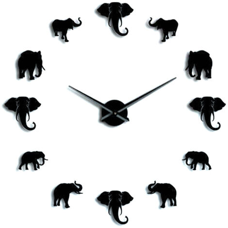 Eosnow Horloge murale Unique en forme d'éléphant, miroir acrylique suspendu, décoration pour la maison, DIY bricolage