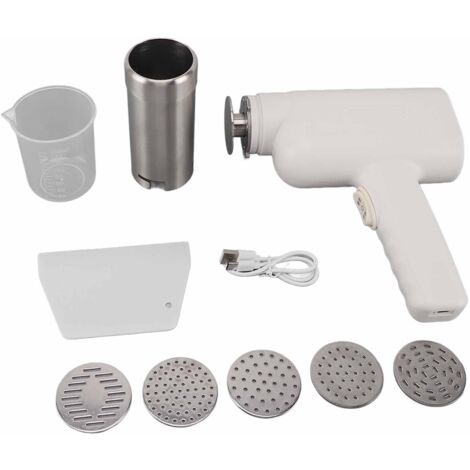 Machine à Pâtes Électrique Portable - 5 Disques Pour Spaghetti, Ramen, Nouilles Maison - Rechargeable USB - Blanc