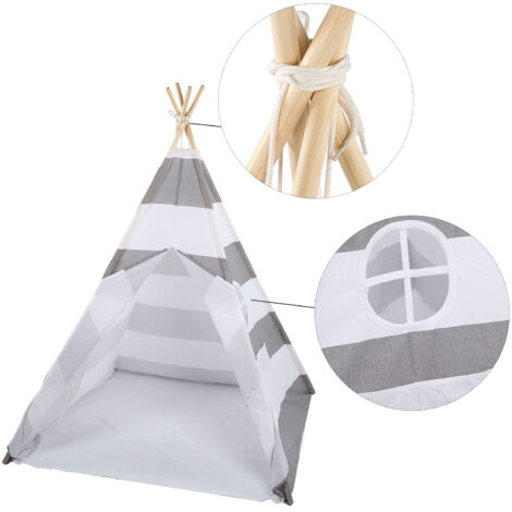Eosnow Enfants tipi enfants jeu Playhouse tente Portable extérieur maison de jeu 120120145 cm (gris blanc) (1/5)