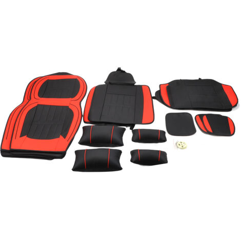 Eosnow Housse de siège de voiture, protection respirante et confortable en cuir entièrement enveloppé, pour la plupart des véhicules, style de luxe rouge (1/2)