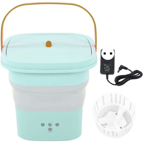 Machine à laver portable,Mini machine à laver pliable, petite machine à laver et sécher avec panier de vidange pour vêtements d'enfants, sous-vêtements, appartement, dortoir, camping, 100-240 V, bleu, (1/5)
