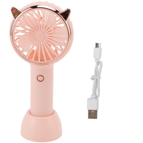 Ventilateur portable oreilles de chat, 3 niveaux de chargement USB, mini portable pour les activités de plein air, les voyages, rose