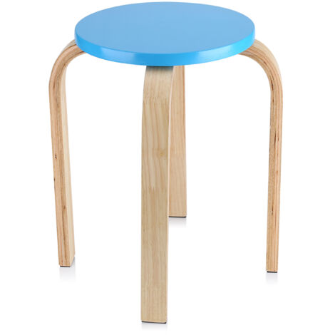 Tabouret Empilable Antidérapant Couleur Bonbon - Tabouret Bois Rond 45,5x30cm Blanc - Pour Cuisine, Enfants Et Bar