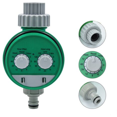 Eosnow Contrôleur d'arrosage automatique,minuterie d'irrigation automatique à double cadran,minuterie de robinet,pour système d'arrosage de jardin,gris + vert,filetage européen,sans batterie (1/5)