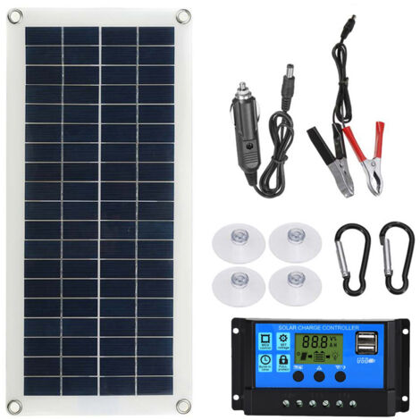 Eosnow Kit de panneau solaire flexible 20 W, interface de chargement USB avec commutateur 12 V, panneau solaire avec contrôleur 300 W, cellules solaires étanches, pour téléphone, camping-car, voiture (1/5)