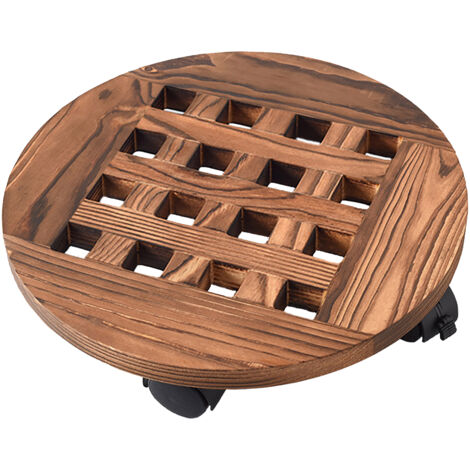 Eosnow Porte-fleurs mobile en bois de 30CM, support de fleur de base de plateau de pot de fleur,Palette mobile à roues universelles, 4 roues dont 2 roues à frein (1/5)
