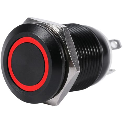 Voiture 12mm lumière LED bouton poussoir momentané interrupteur à bascule botier noir 2A