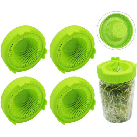 Eosnow Couvercles de germination en plastique, faciles à rincer et à égoutter, pour bocaux à large bouche, 4 pièces (1/5)