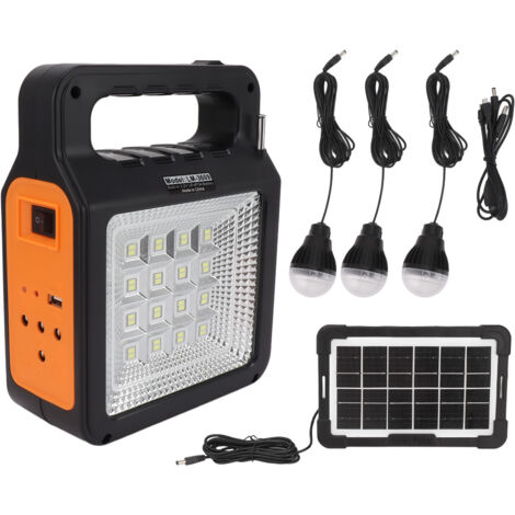 Eosnow – Batterie portable solaire 6000mAh – Panneau solaire 24,5 x 16 cm – 3 ampoules LED 3W – Poids 1463g pour camping et voyage (1/5)