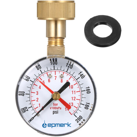 Eosnow Manomètre 2-1/2",manomètre de test de pression d'eau,tuyau femelle 3/4",0-200PSI,avec indicateur rouge