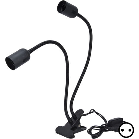 Eosnow Support de lampe de Table E27/E26 noir, Double tête réglable à 360 degrés, matériau Durable, support de lampe à Clip, prise 100-240VEU (1/5)