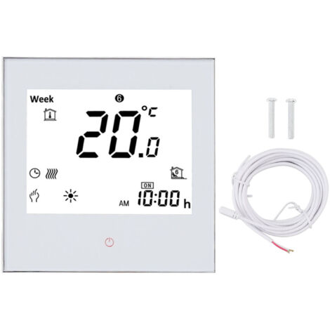 Thermostat de chauffage électrique Programmable, écran tactile LCD, contrôleur de température PC et ABS pour la maison, blanc, AC 95-240V