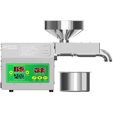 Presse à huile électrique 820 W – Pressage à froid et à chaud – Acier inoxydable 304 – Contrôle numérique 40-240℃ – Extraction automatique (1/5)