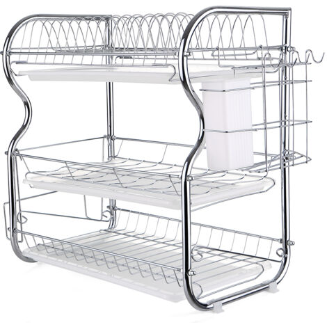 Égouttoir à vaisselle multifonctionnel à trois niveaux, support de rangement de cuisine, support à bols en forme de B + support à couteaux + support pour planche à découper (1/5)