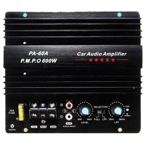Decdeal Caisson de basses pour voiture 600 W, amplificateur haute puissance, monocanal, 12 V