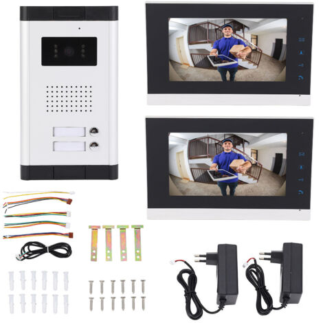 Decdeal Système d'interphone filaire câblé IR Vision nocturne Remote déverrouille 2 unités 4 Boes-porte avec affichage tactile de 7 pouces pour Villa Home Apartment Eu Plug AC100-240V