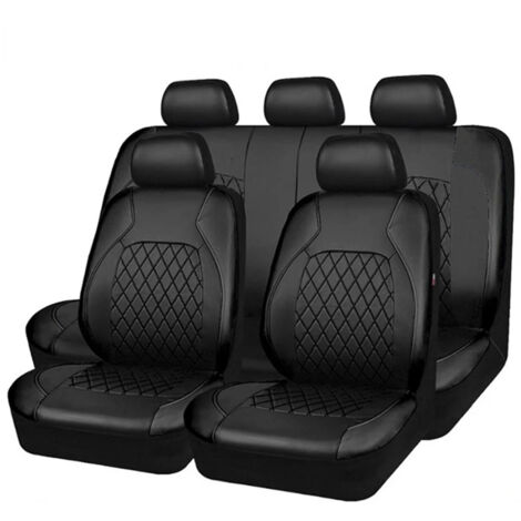 Housses de siège de voiture universelles en cuir PU, 9 pièces, ensemble complet de protection de siège, accessoires d'intérieur Automobile pour véhicule SUV, Noir