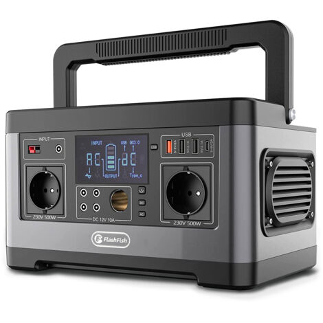 Centrale électrique portable 500W – Batterie lithium-ion 520Wh – 11 ports de charge – Onde sinusoïdale pure – Idéal pour CPAP et appareils médicaux – Flashfish